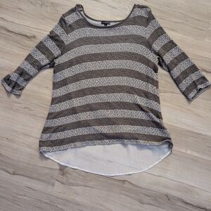 The Limited Gray and White Striped Long Sleeve Top